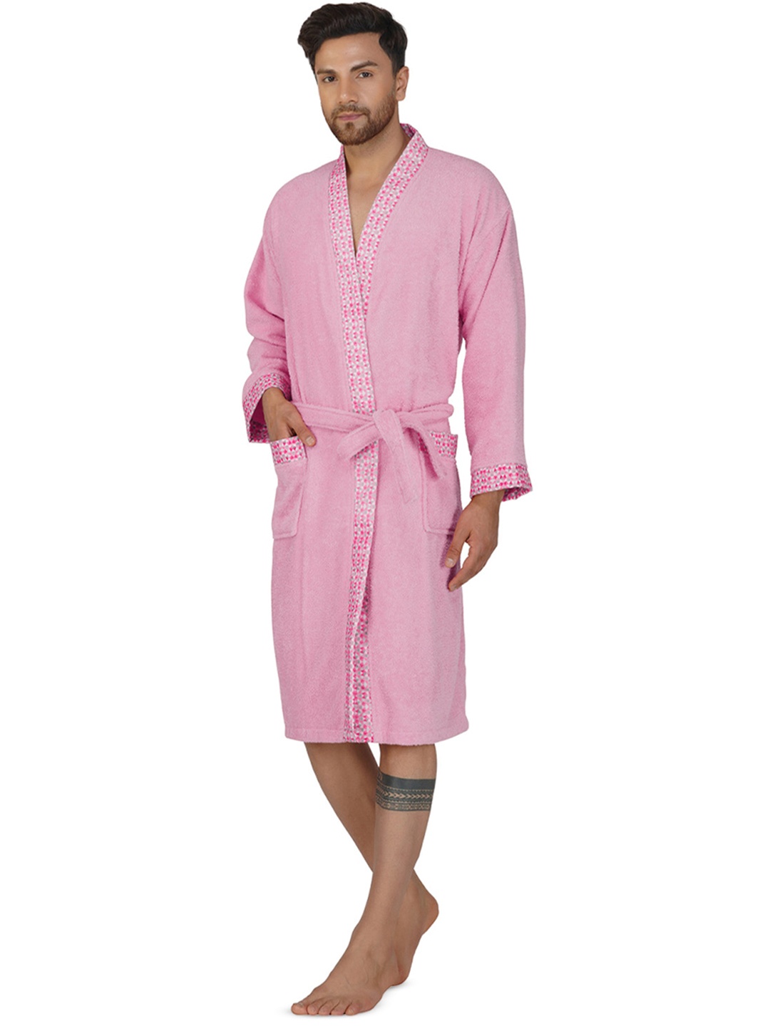 

RANGOLI Pink Printed Pure Cotton 420 GSM Bath Robe