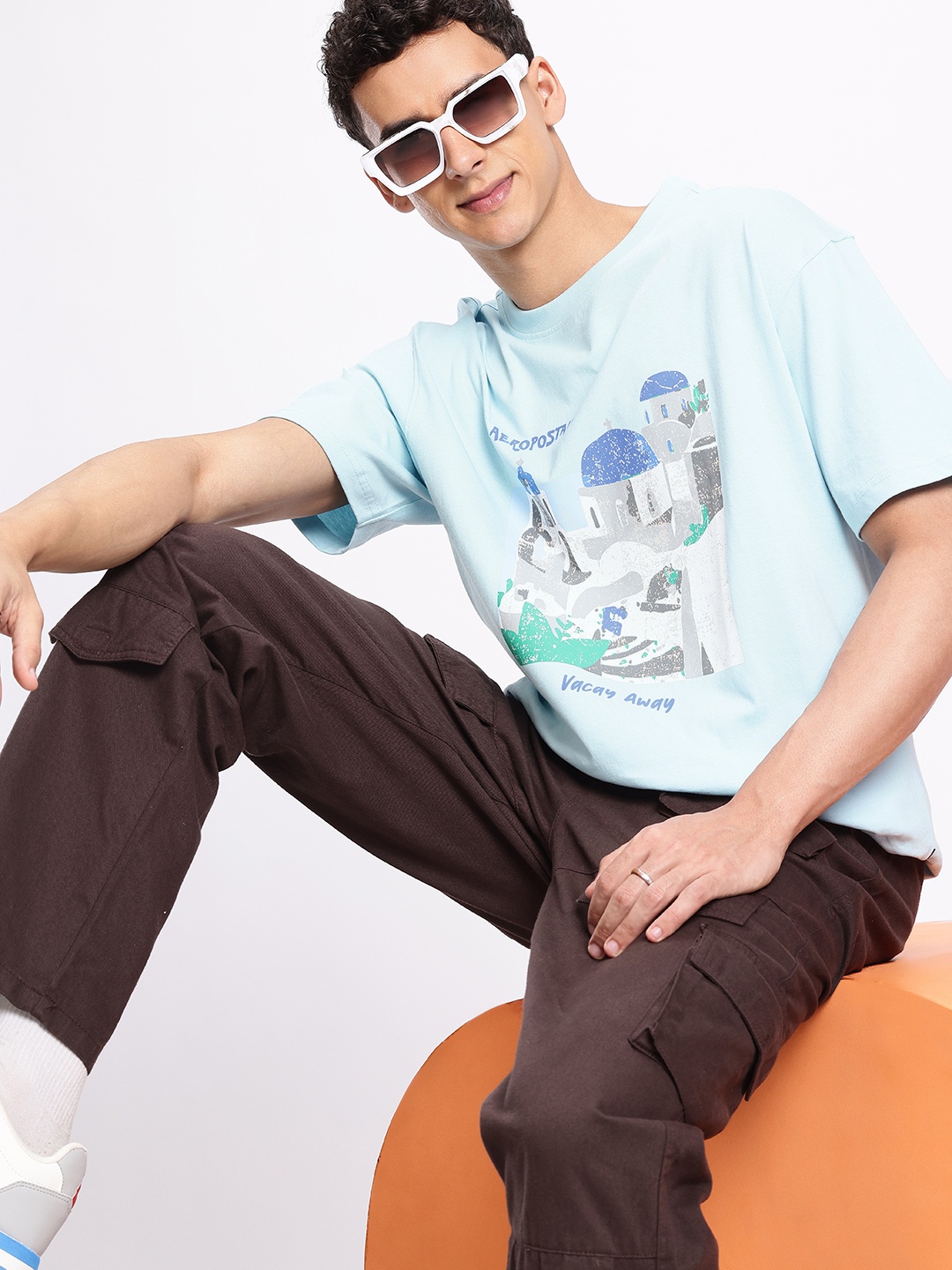 

Aeropostale Printed Drop-Shoulder Sleeves Oversized Pure Cotton T-shirt, Blue