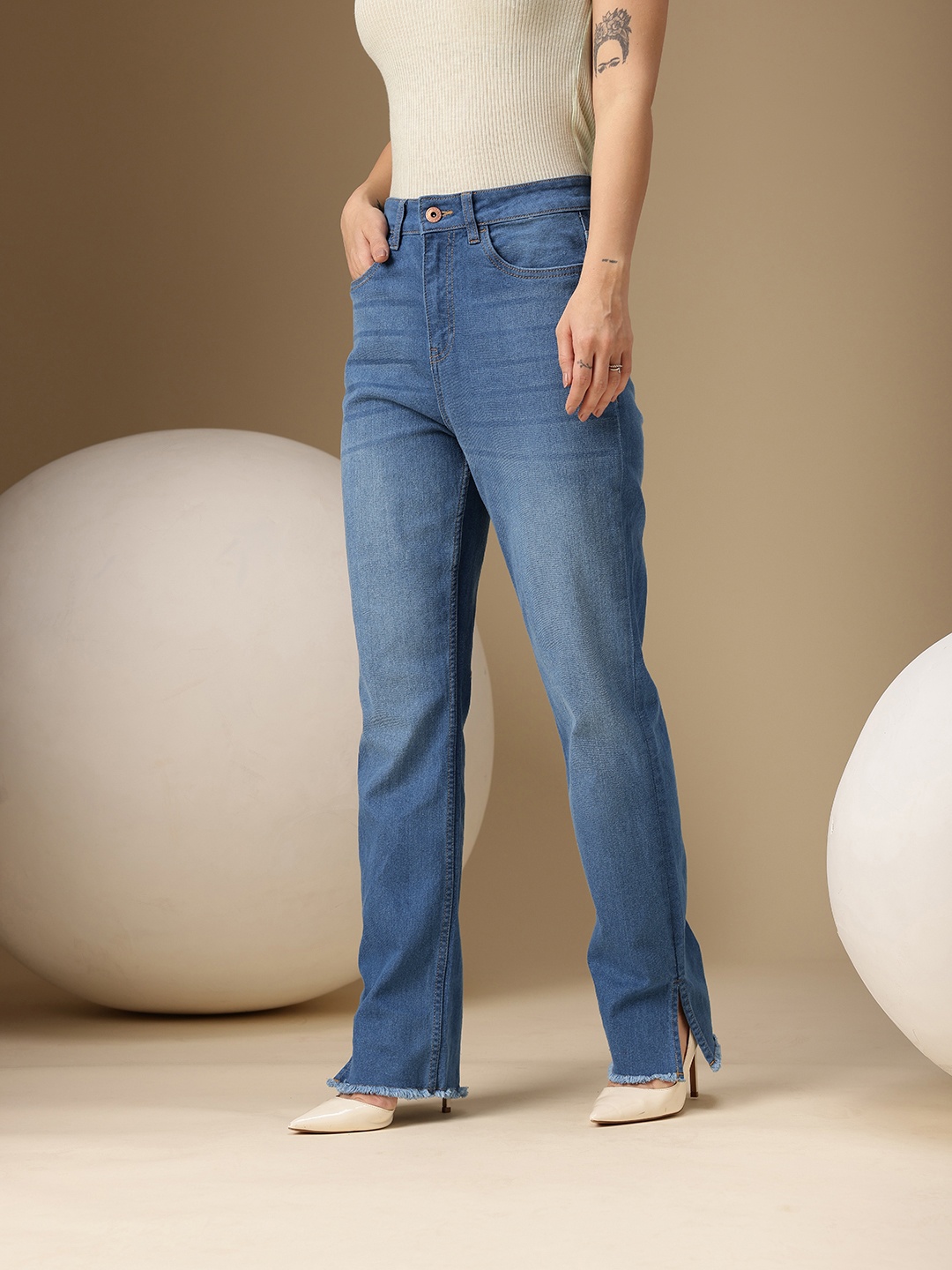 

Chemistry Women Straight Fit High-Rise Heavy Fade Stretchable Jeans, Blue