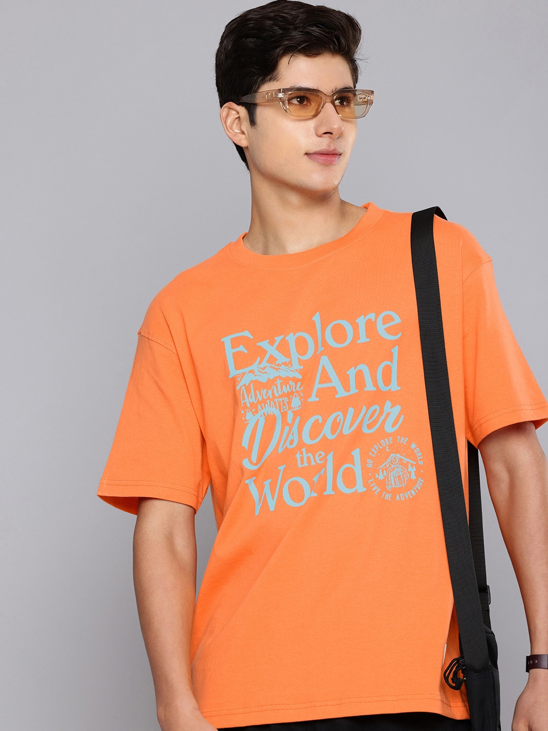 

Aeropostale Typography Printed Drop-Shoulder Sleeves Pure Cotton T-shirt, Orange