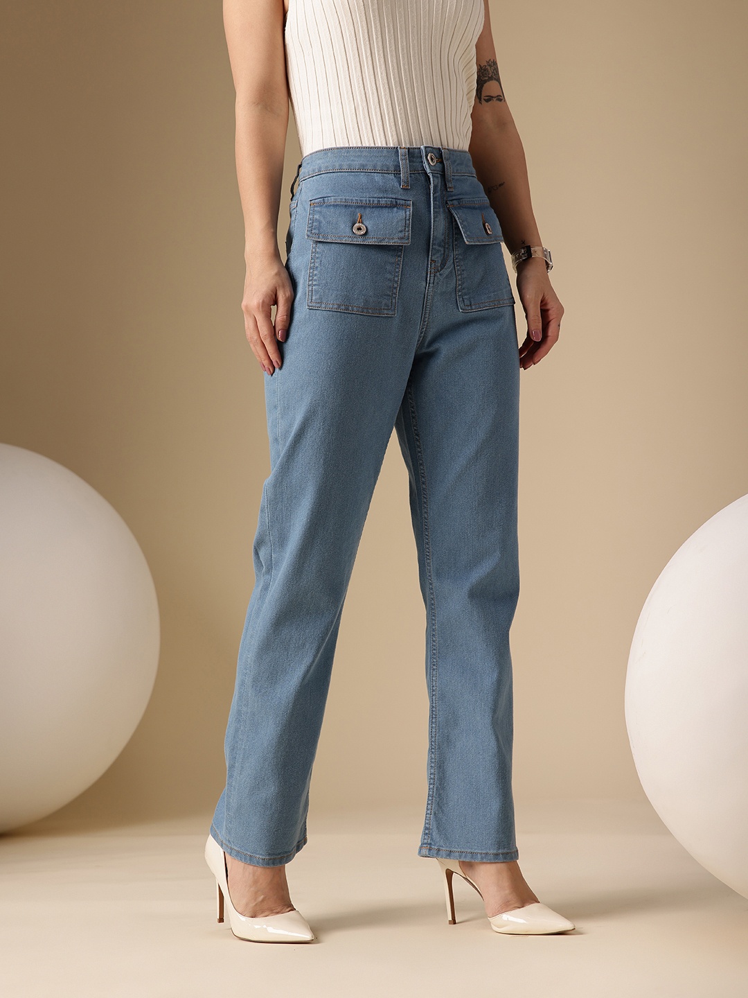 

Chemistry Women Straight Fit High-Rise Stretchable Jeans, Blue