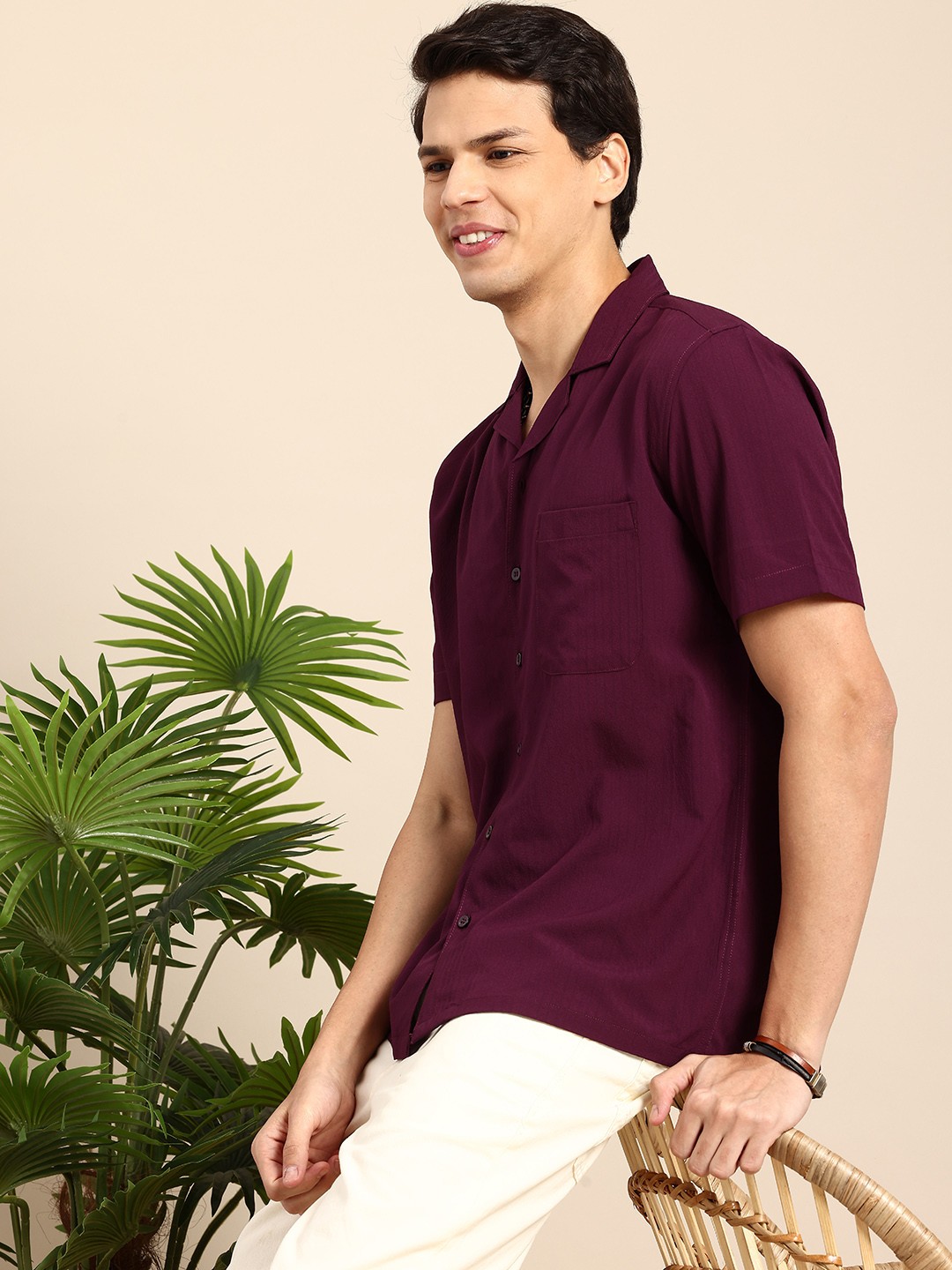 

Mast & Harbour Self-Design Striped Casual Shirt, Burgundy
