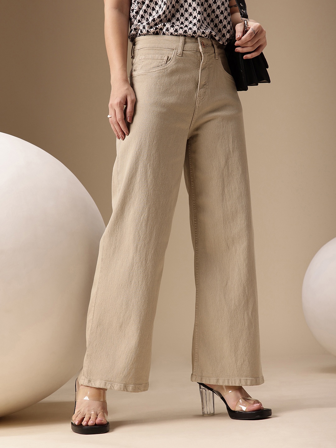 

Chemistry Women Wide Leg High-Rise Stretchable Jeans, Beige