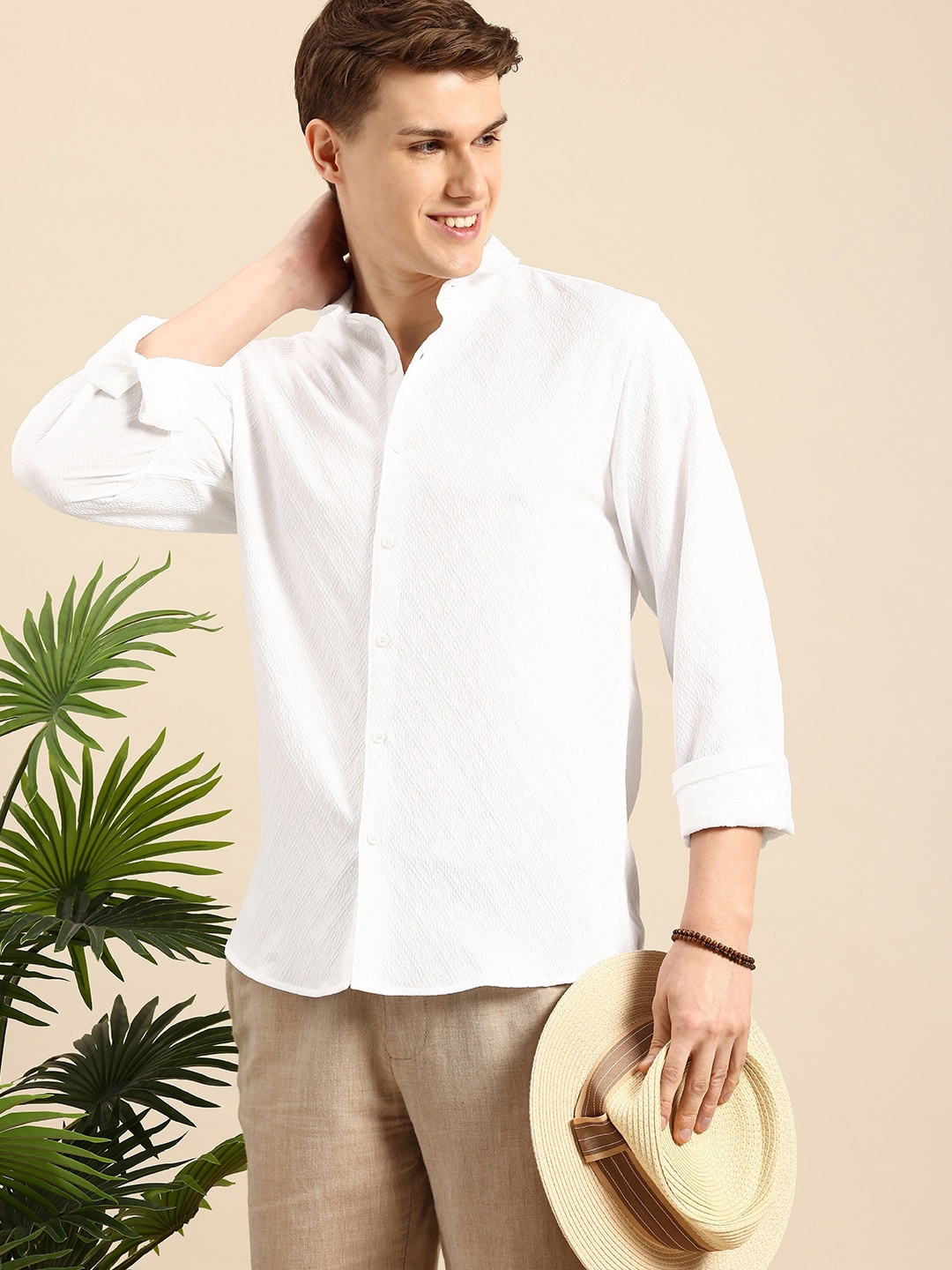 

Mast & Harbour Self Design Opaque Casual Shirt, White