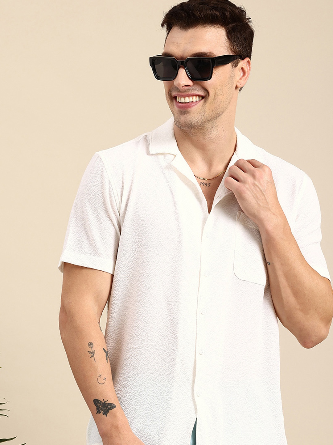 

Mast & Harbour Self Design Textured Casual Shirt, White