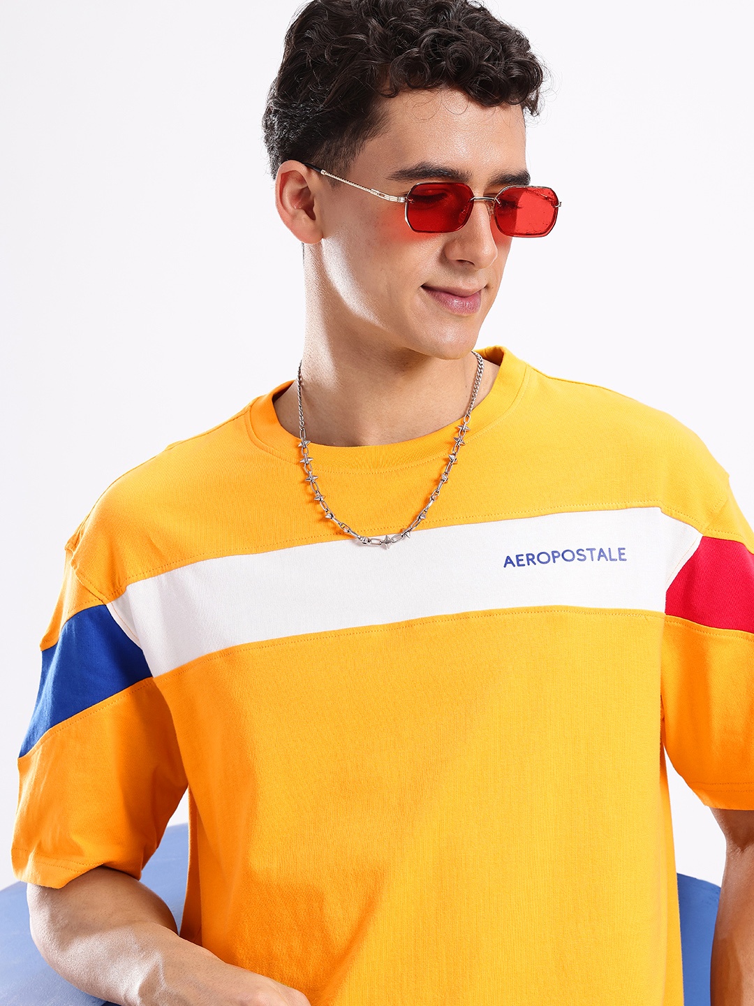 

Aeropostale Drop-Shoulder Sleeves Relaxed Fit Pure Cotton T-shirt, Yellow