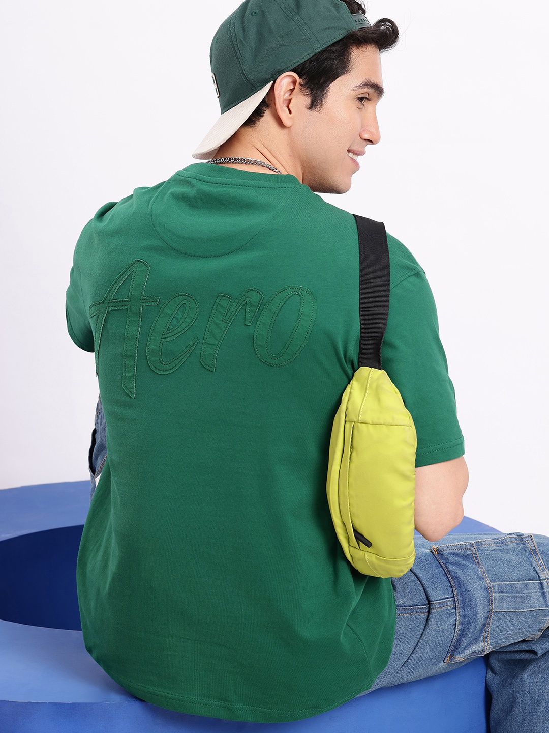 

Aeropostale Drop-Shoulder Sleeves Relaxed Fit Pure Cotton T-shirt, Green