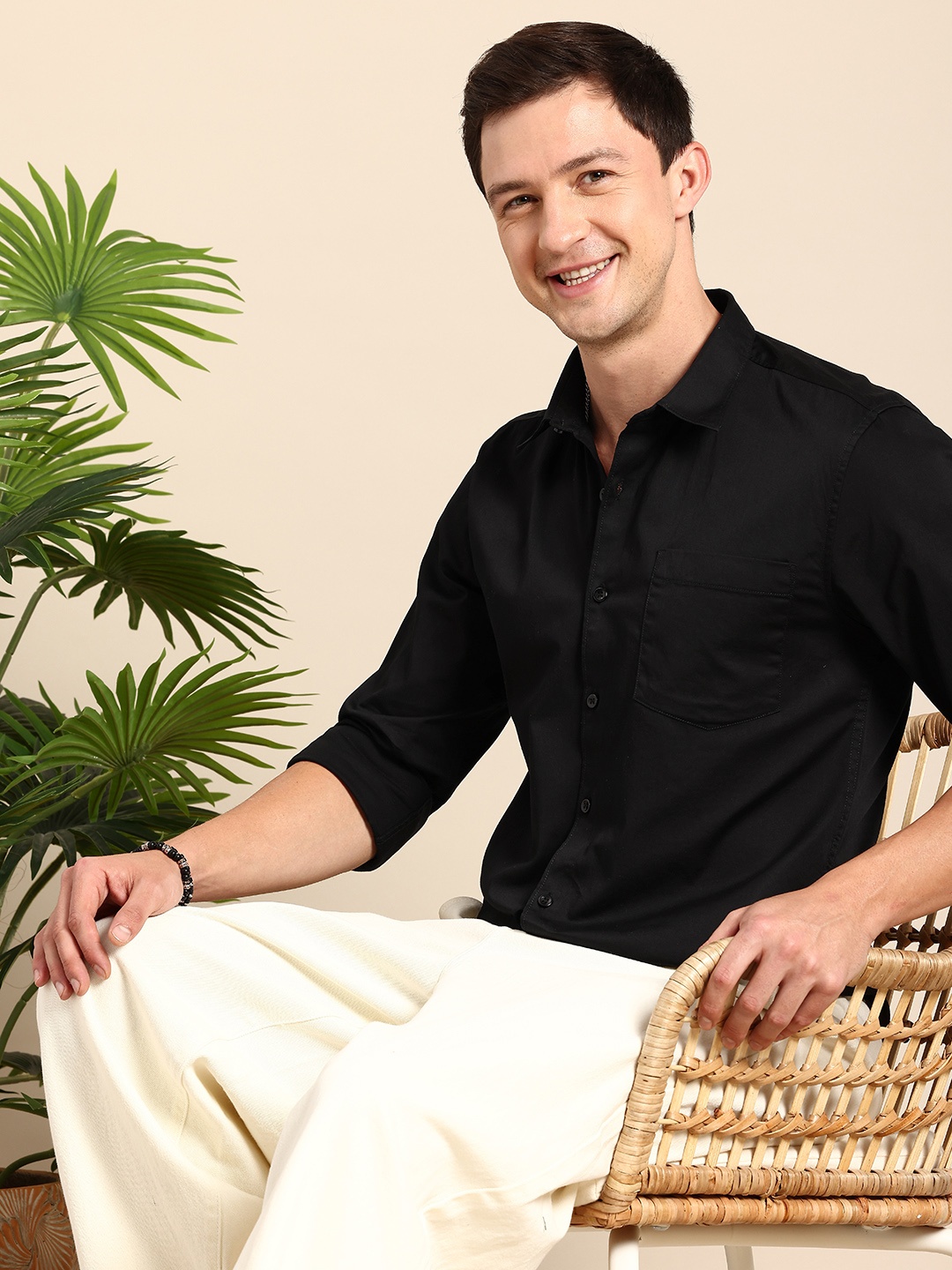 

Mast & Harbour Pure Cotton Slim Fit Casual Shirt, Black