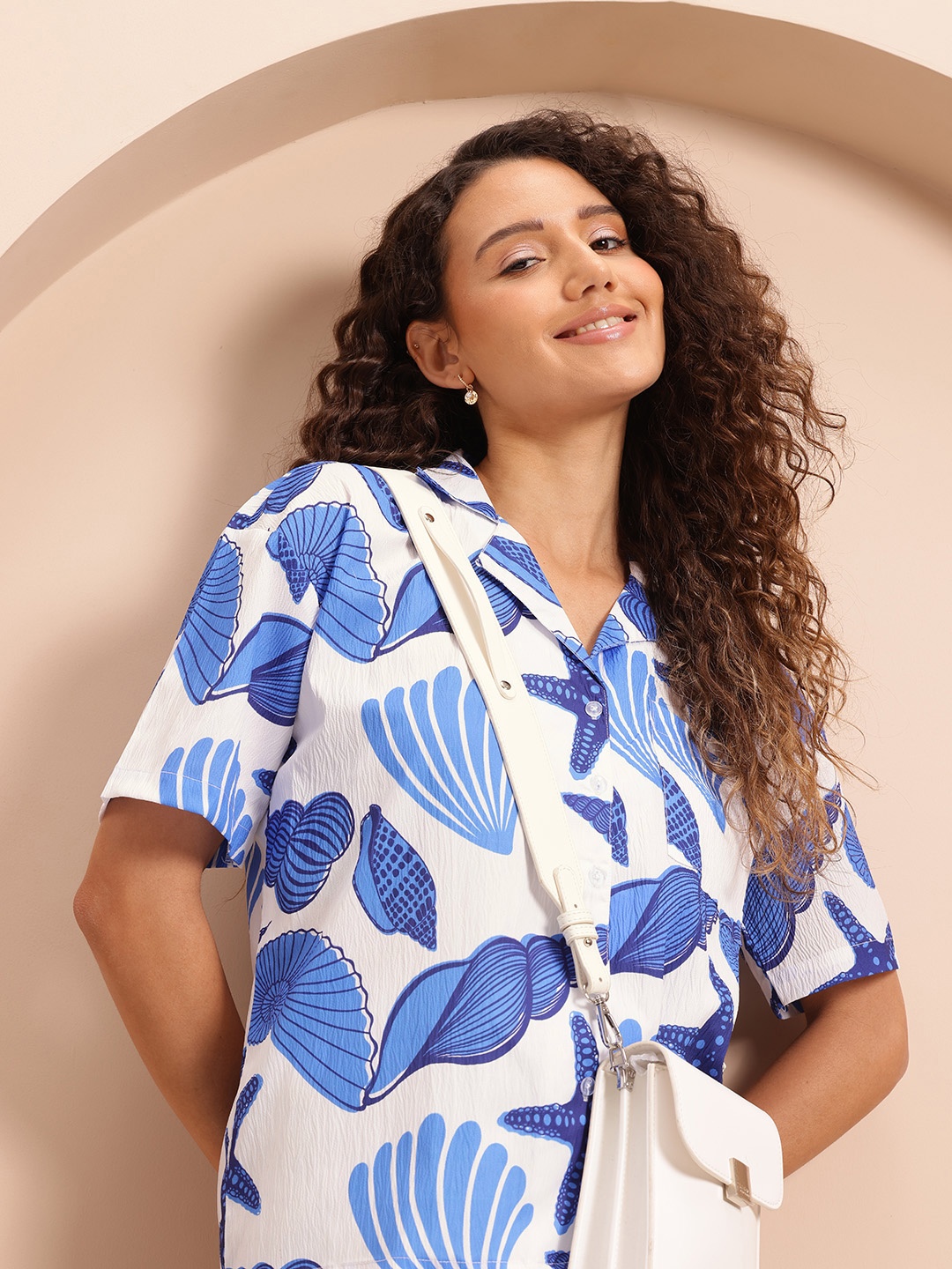 

Mast & Harbour Printed Textured Club Collar Shirt, Blue