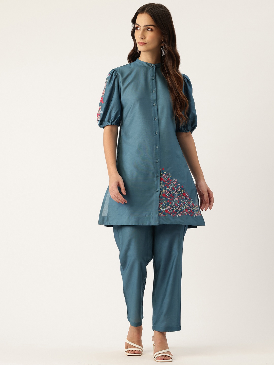 

MISRI Embroidered Tunic With Trousers, Blue