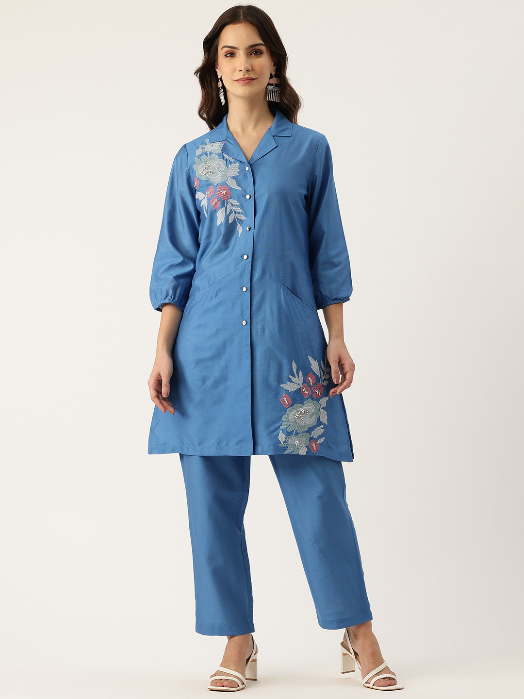 

MISRI Embroidered Tunic With Trousers, Blue