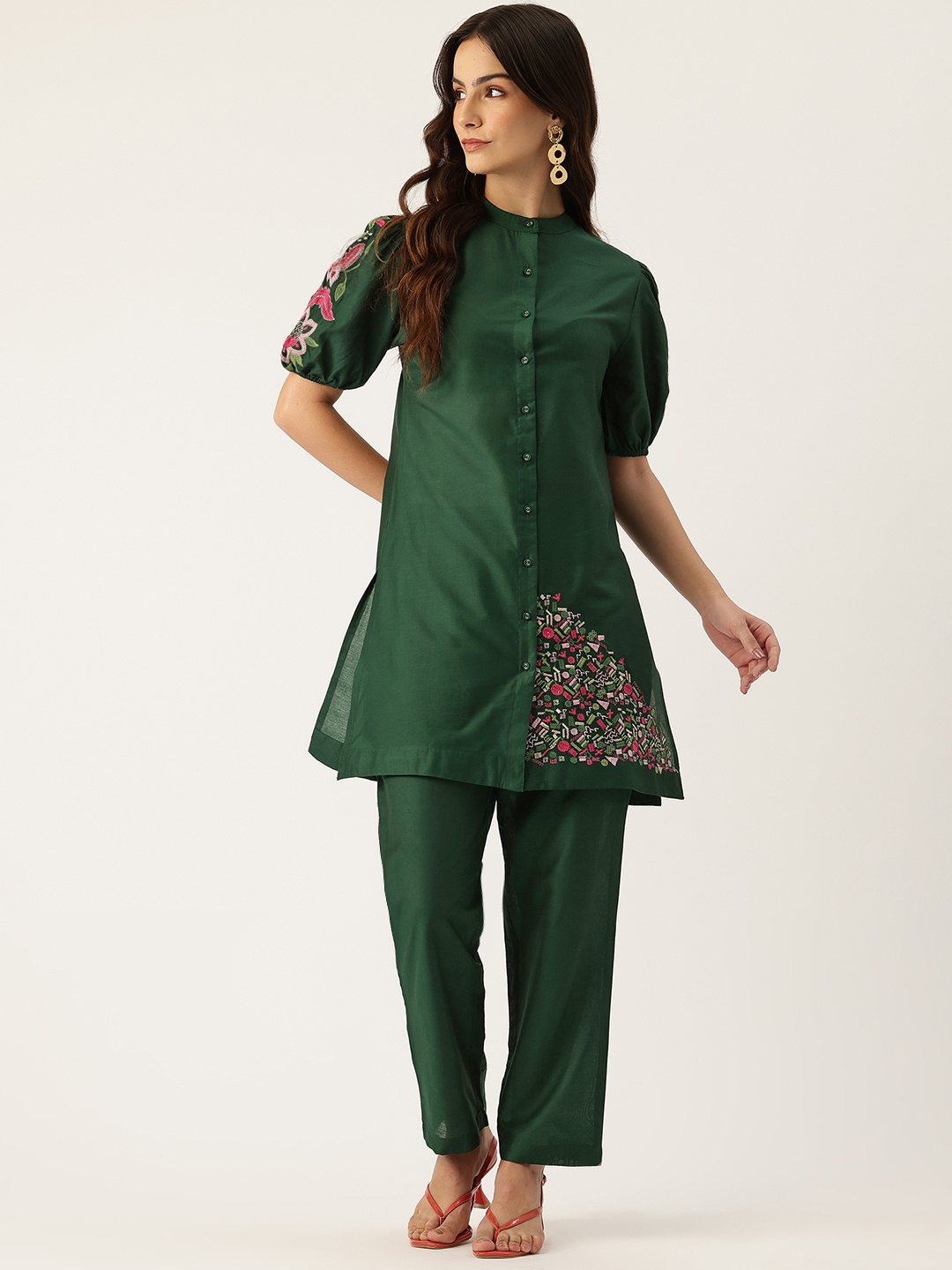 

MISRI Embroidered Tunic With Trousers, Green