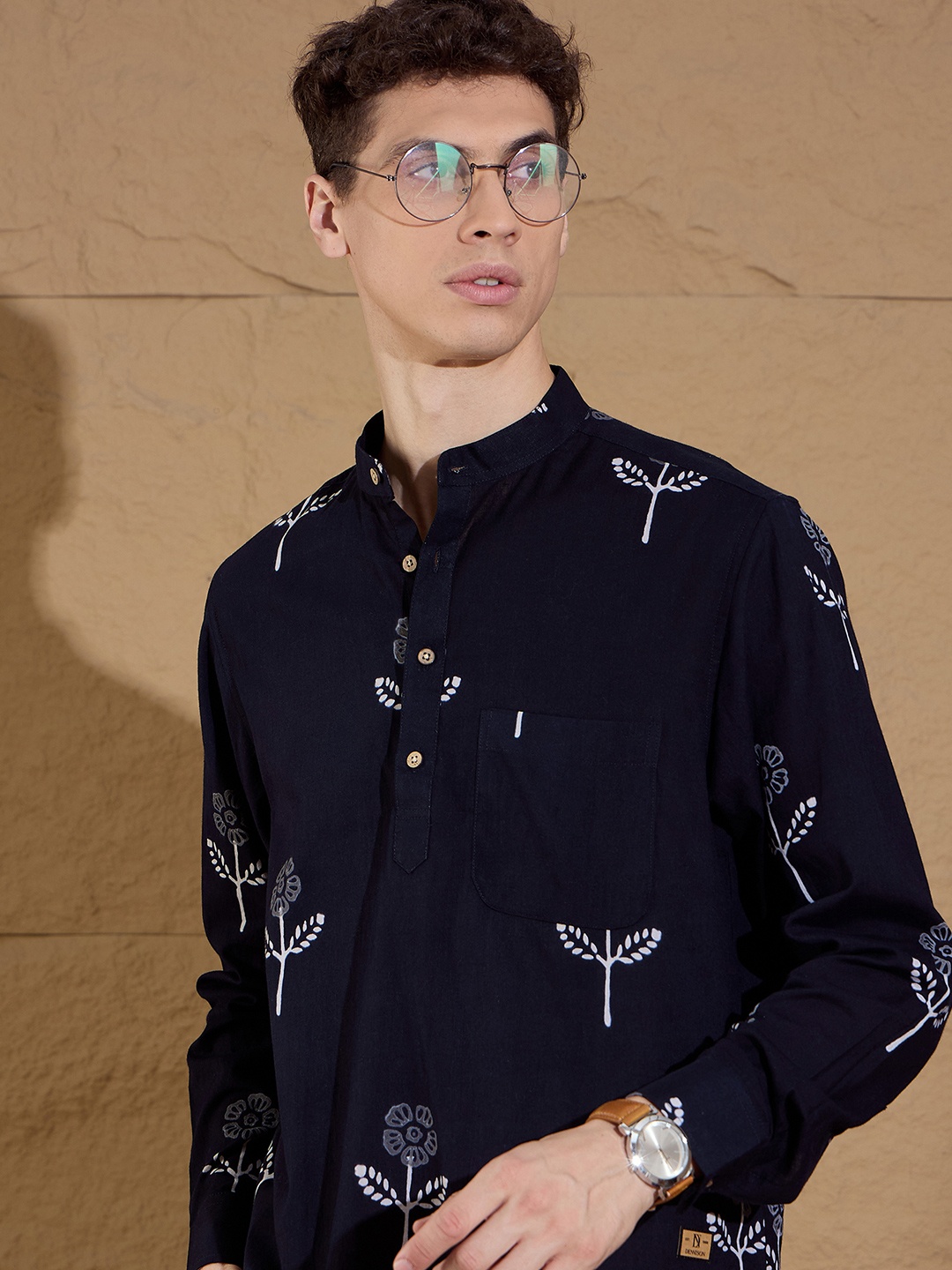 

DENNISON Floral Printed Short Casual Kurta, Blue