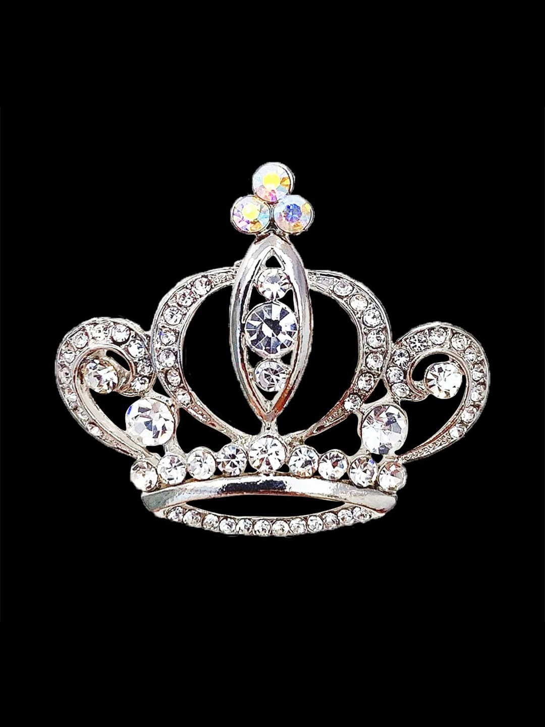 

SYGA Rhinestone Studded Western Crown Brooch, Silver