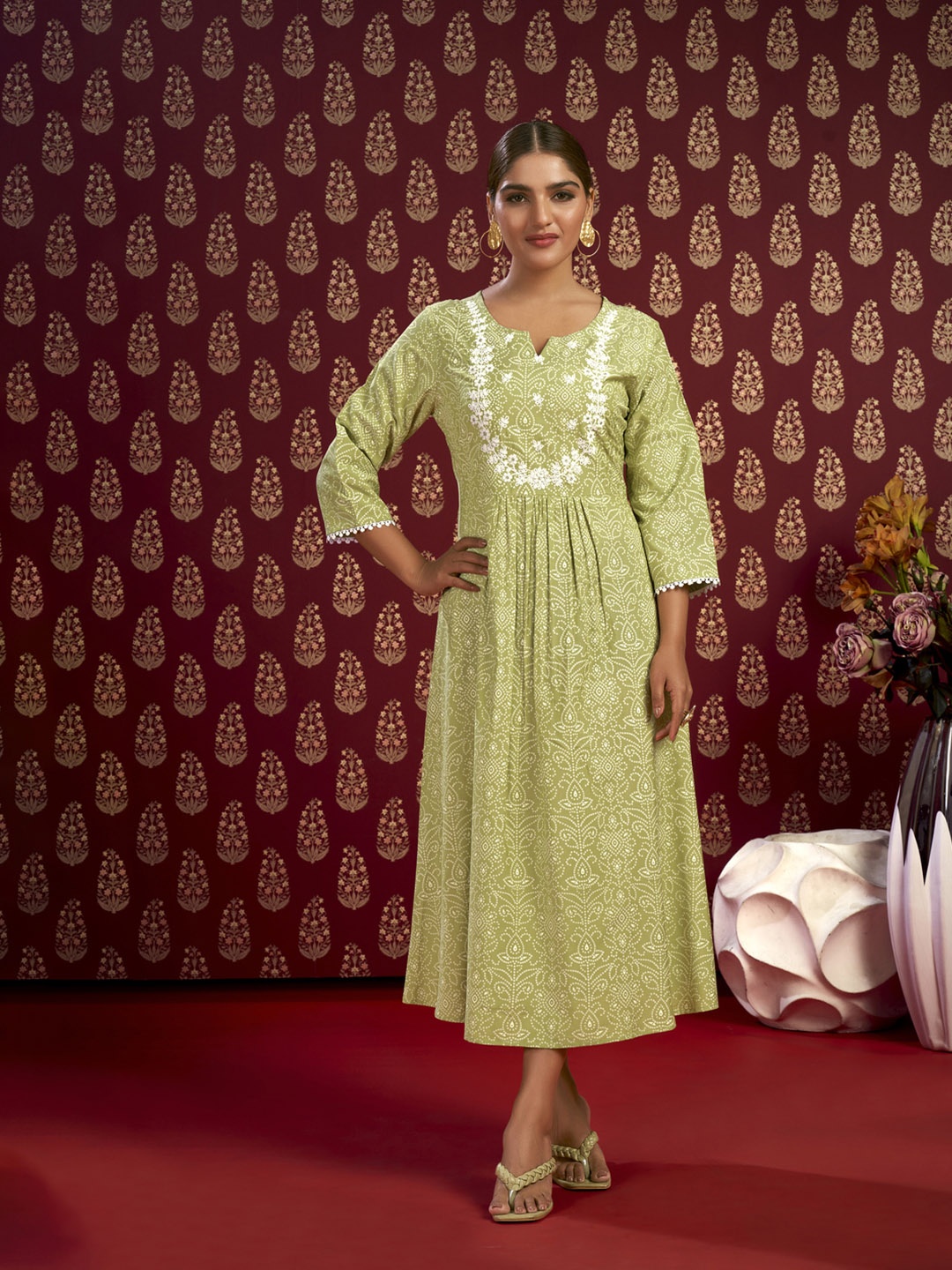 

Laxmipati Women Bandhani Embroidered Summer Sheers Kurta, Green