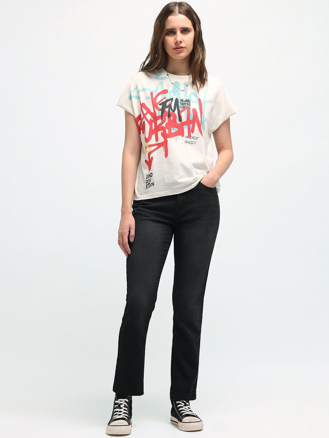 

Flying Machine Women Slim Fit High-Rise Light Fade Stretchable Jeans, Black