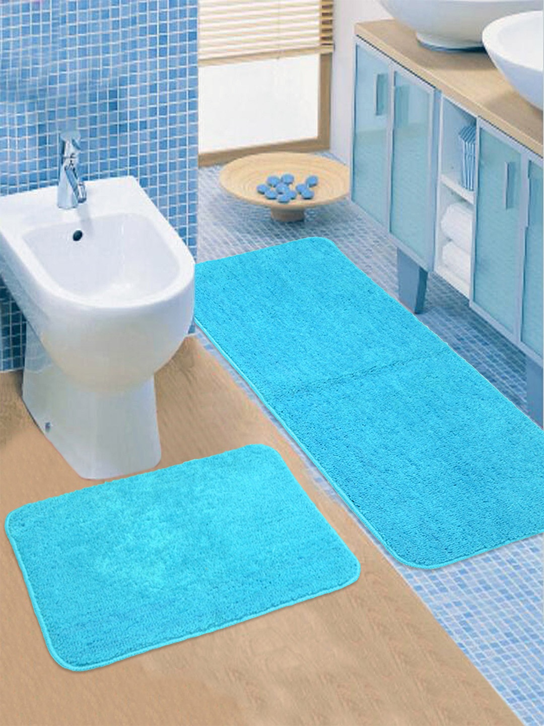 

Saral Home Turquoise Blue 2 Pieces Microfibre 2200 GSM Anti-Skid Bath Mats