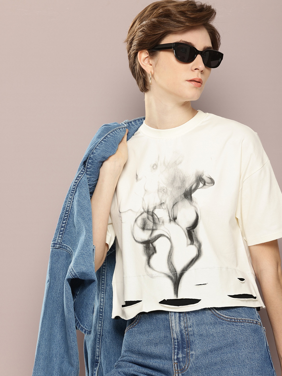 

Kook N Keech Disney Printed Drop-Shoulder Sleeves Boxy T-shirt, White