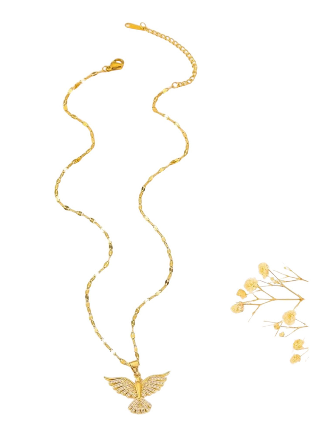 

MANSIYAORANGE Stainless Steel Gold Plated AD Studded Bird Pendant With Chain