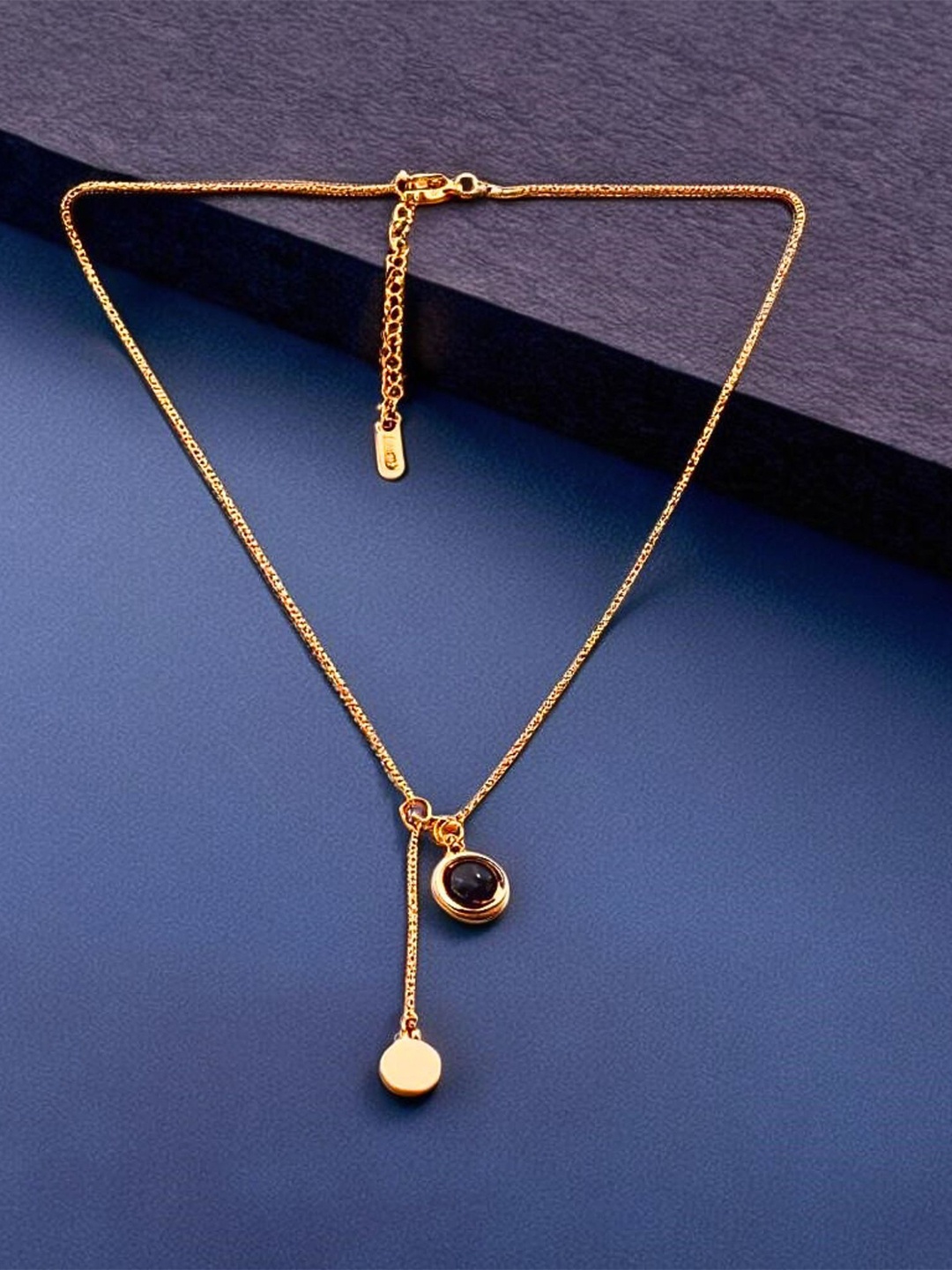 

MANSIYAORANGE Stainless Steel Gold Plated Stone Studded Circular Pendant With Chain
