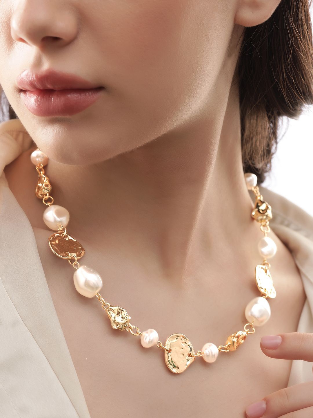 

Rubans 18K Gold-Plated Irregular Coin & Pearl Beaded Statement Necklace