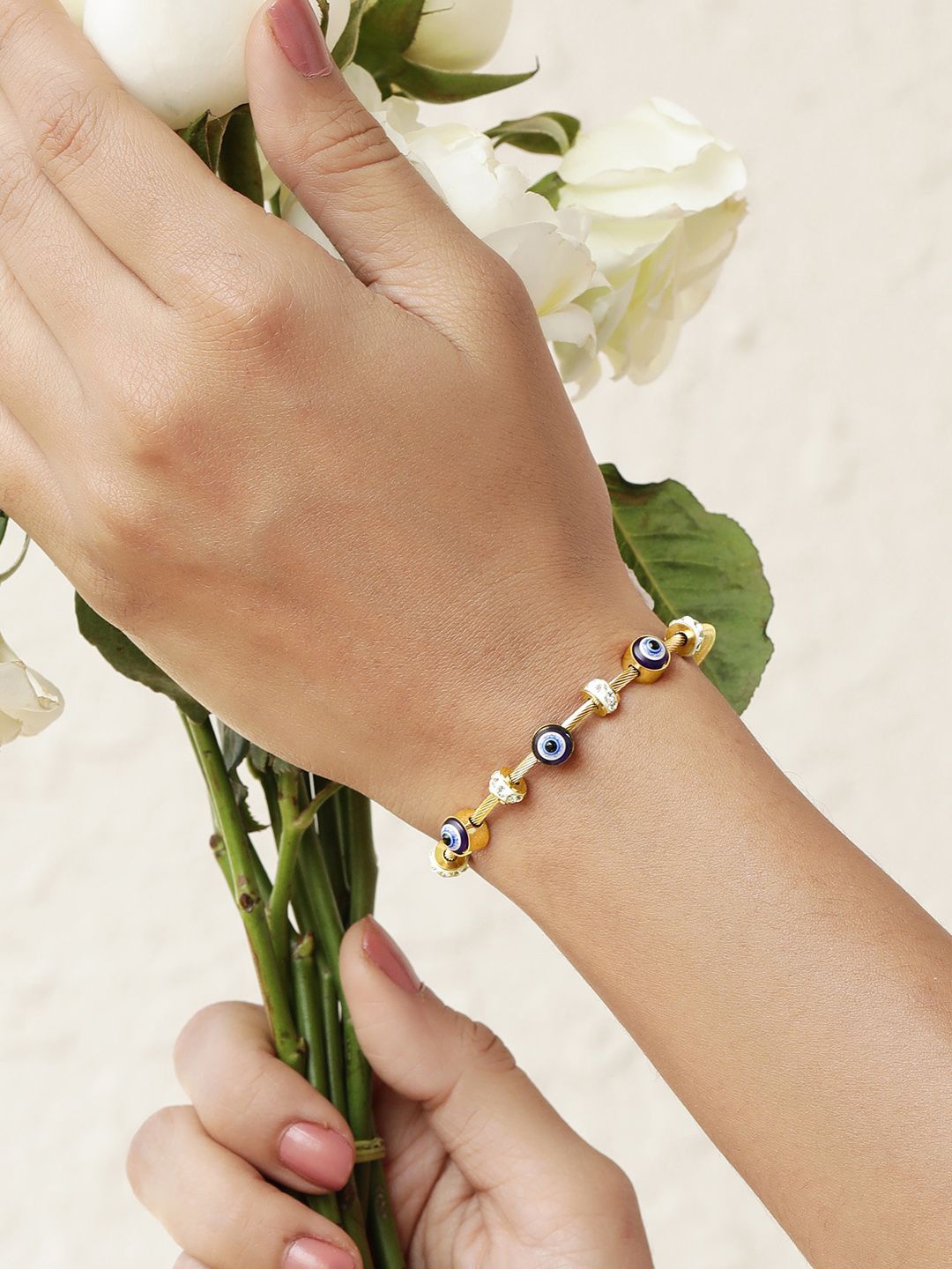 

Rubans 18K Gold-Plated Stainless Steel Tarnish-Free Zicronia Demi-Fine Evil Eye Bracelet