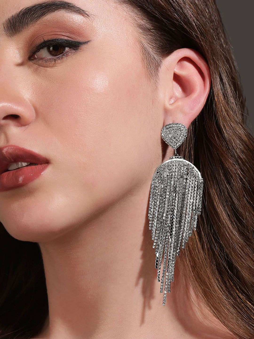 

Rubans Rhodium Plated Multilayered Drop Earrings, Silver