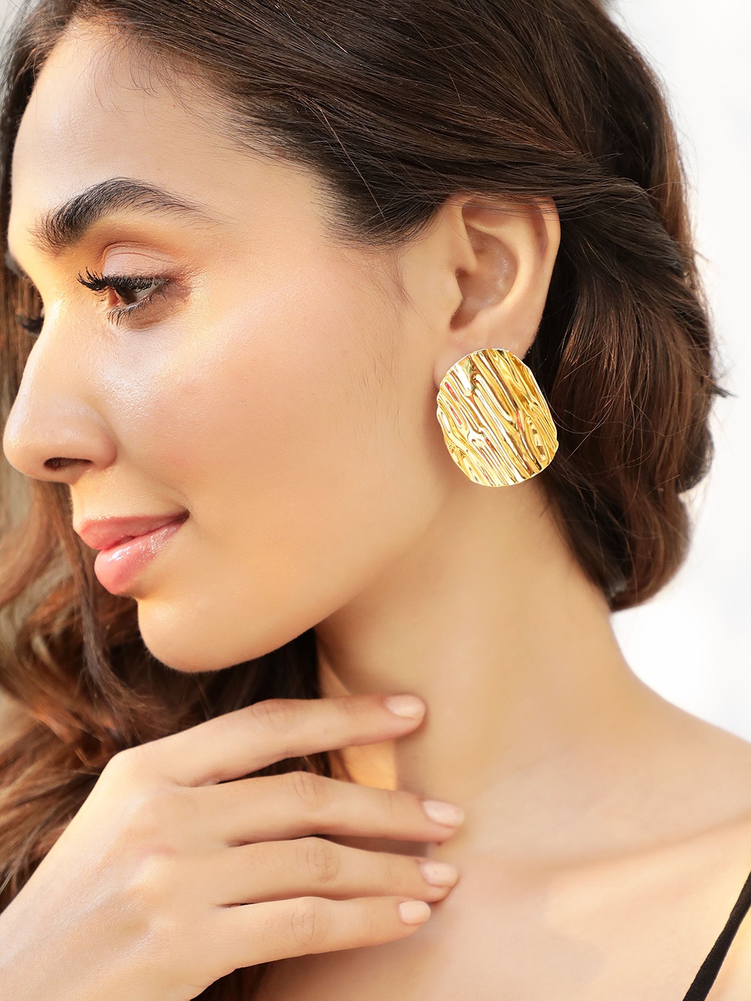 

Rubans 18K Gold Plated Oversized Textured Circular Stud Earrings