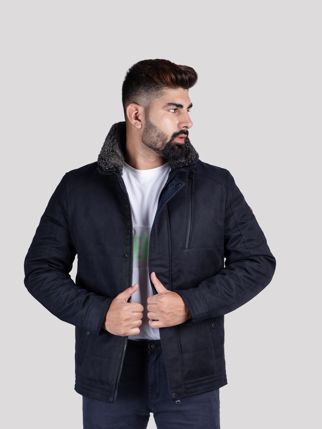 

HUE & HIDE Men's Marine Stand Collar Puffer Jacket Jacket, Blue