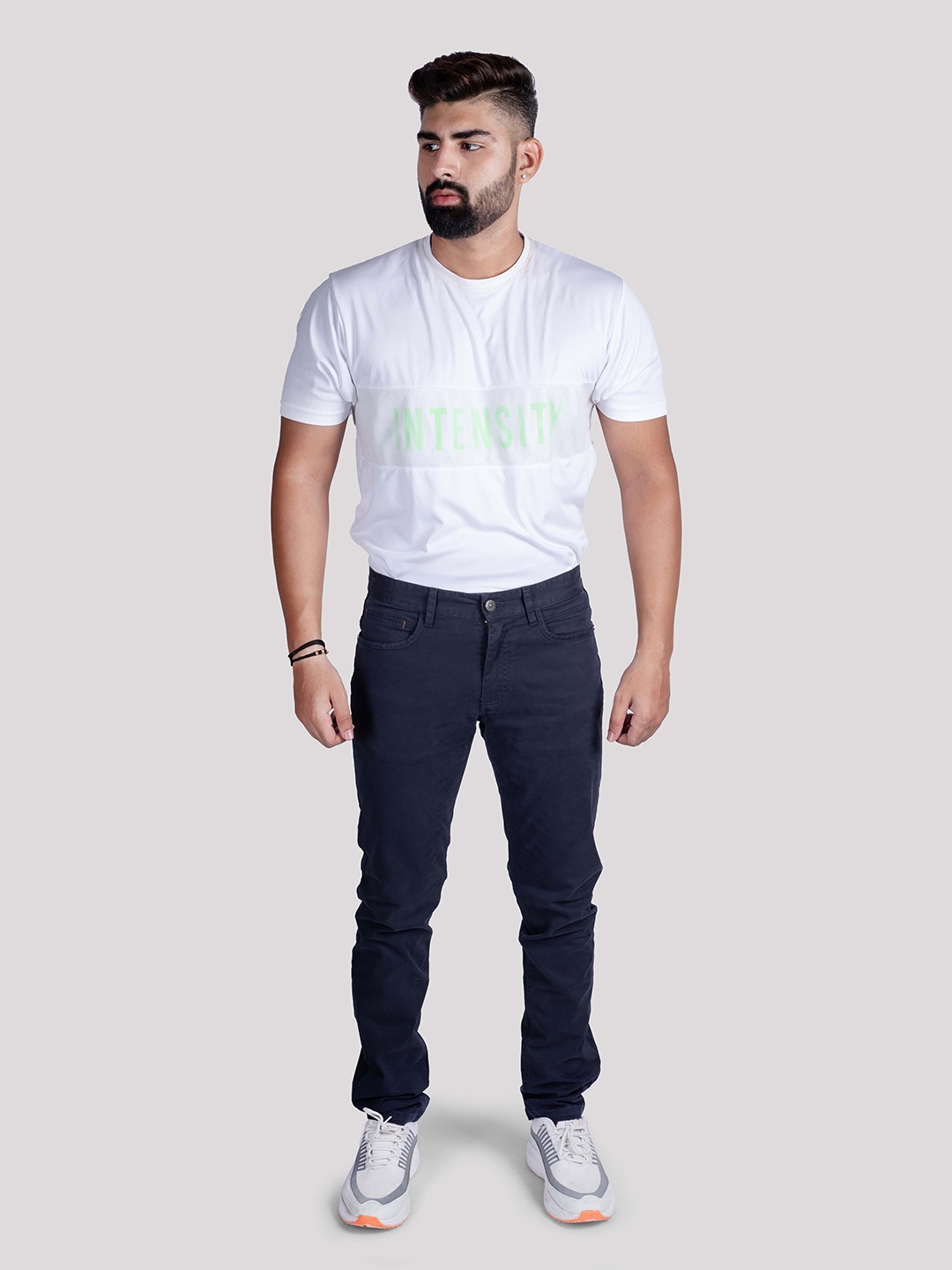 

HUE & HIDE Men Relaxed Cotton Trousers, Blue