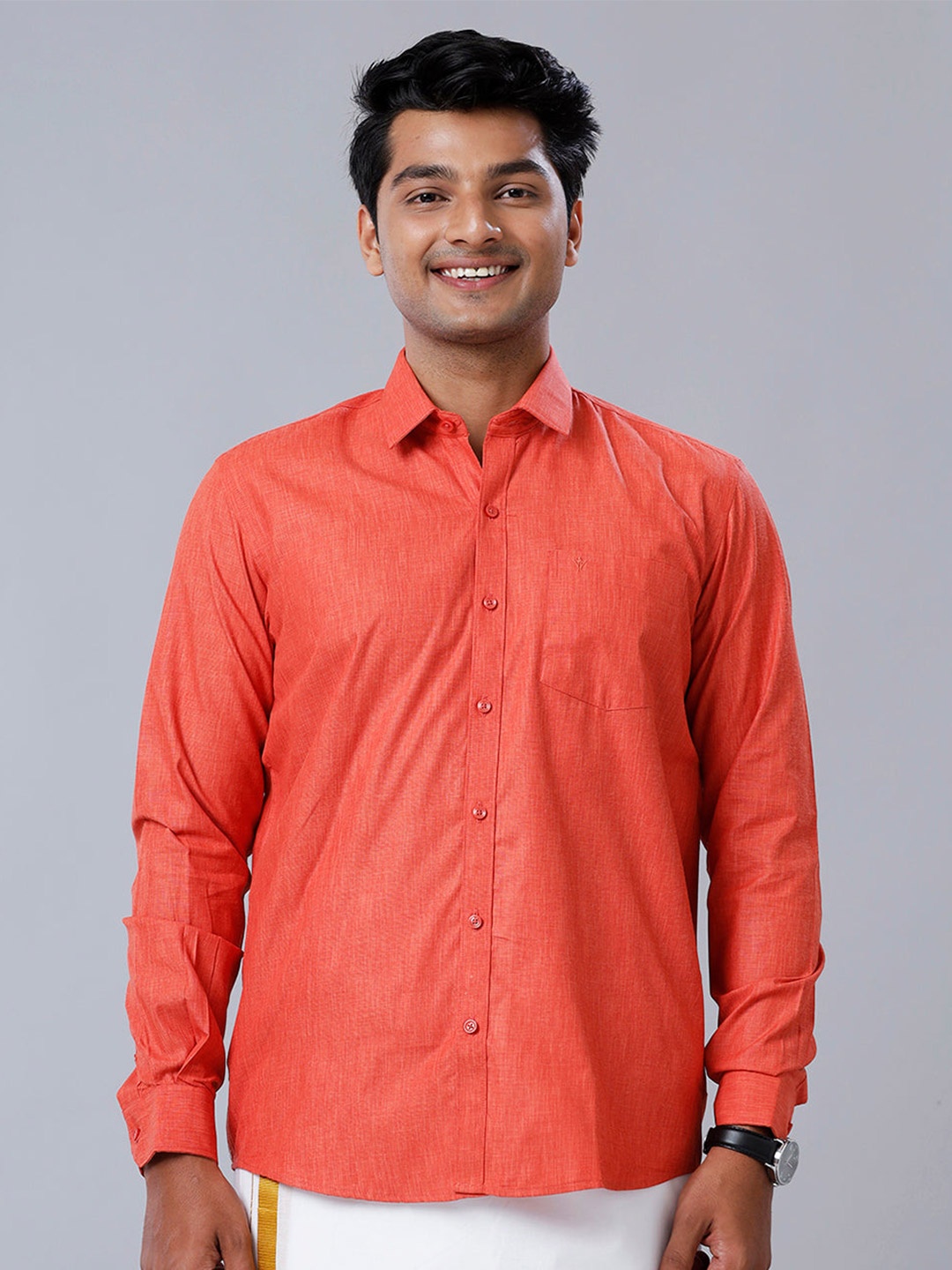 

Ramraj Men Solid Full Sleeve Shirt, Coral