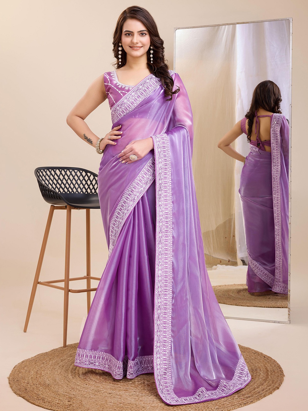

VAIRAGEE Women Embroidered Ready to Wear Saree, Lavender