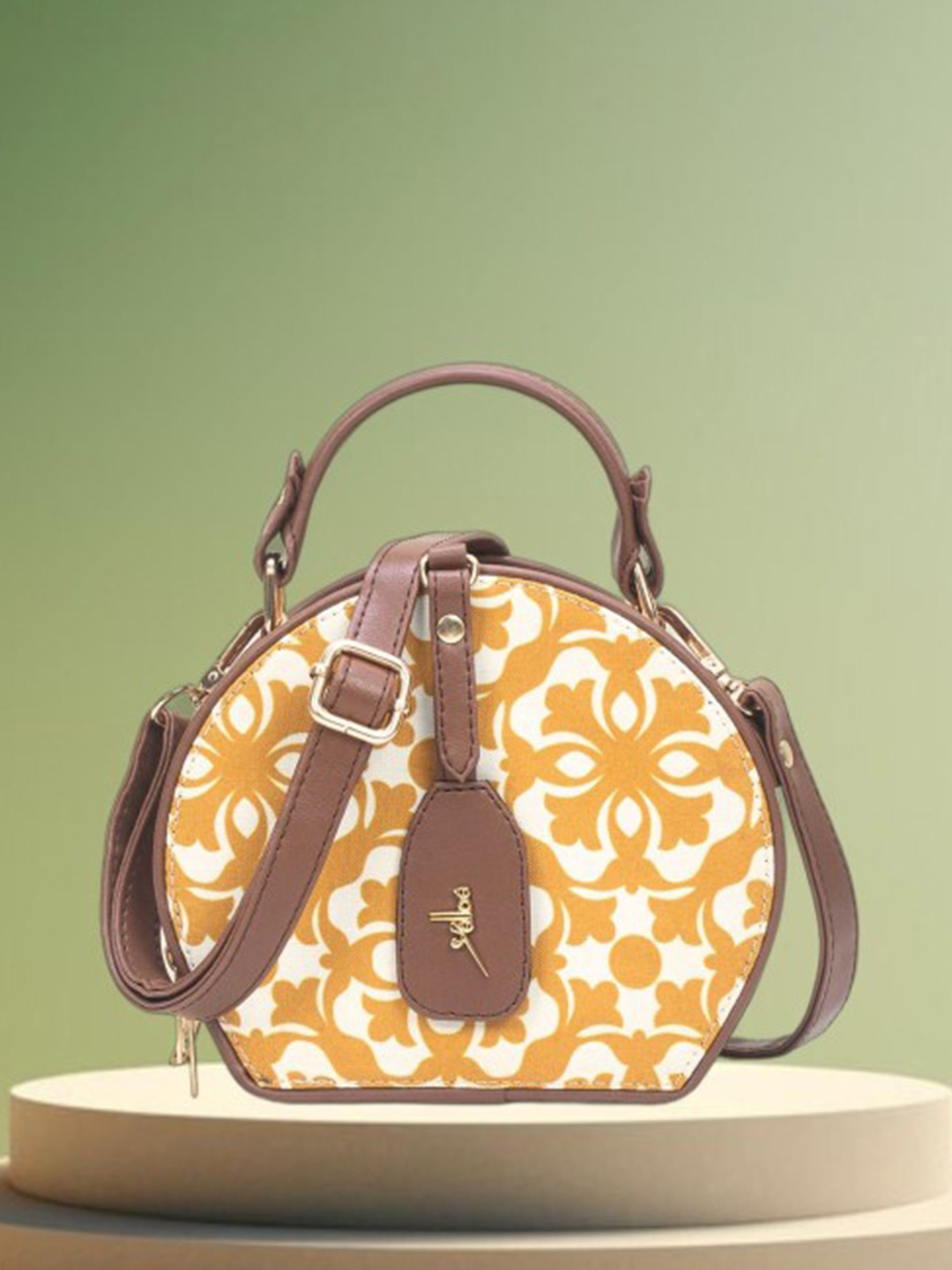 

yelloe Women Printed Structured Sling Bag, Yellow