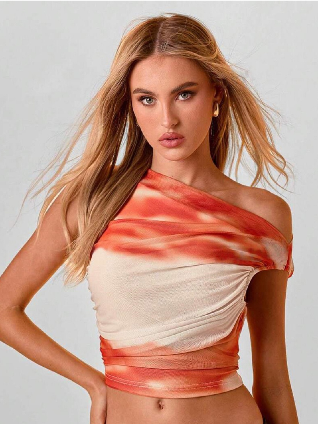 

BAESD Women Tie and Dye One Shoulder Crop Top, Orange