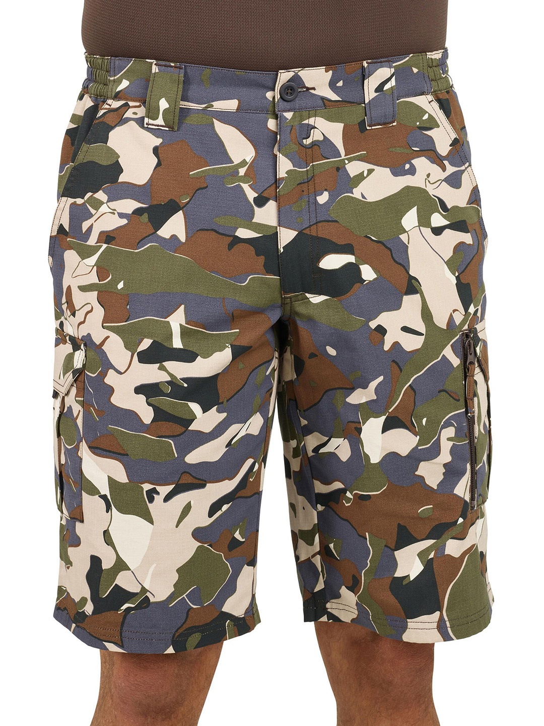 

SOLOGNAC By Decathlon Men White, Green & Blue Camouflage Regular Hiking Shorts