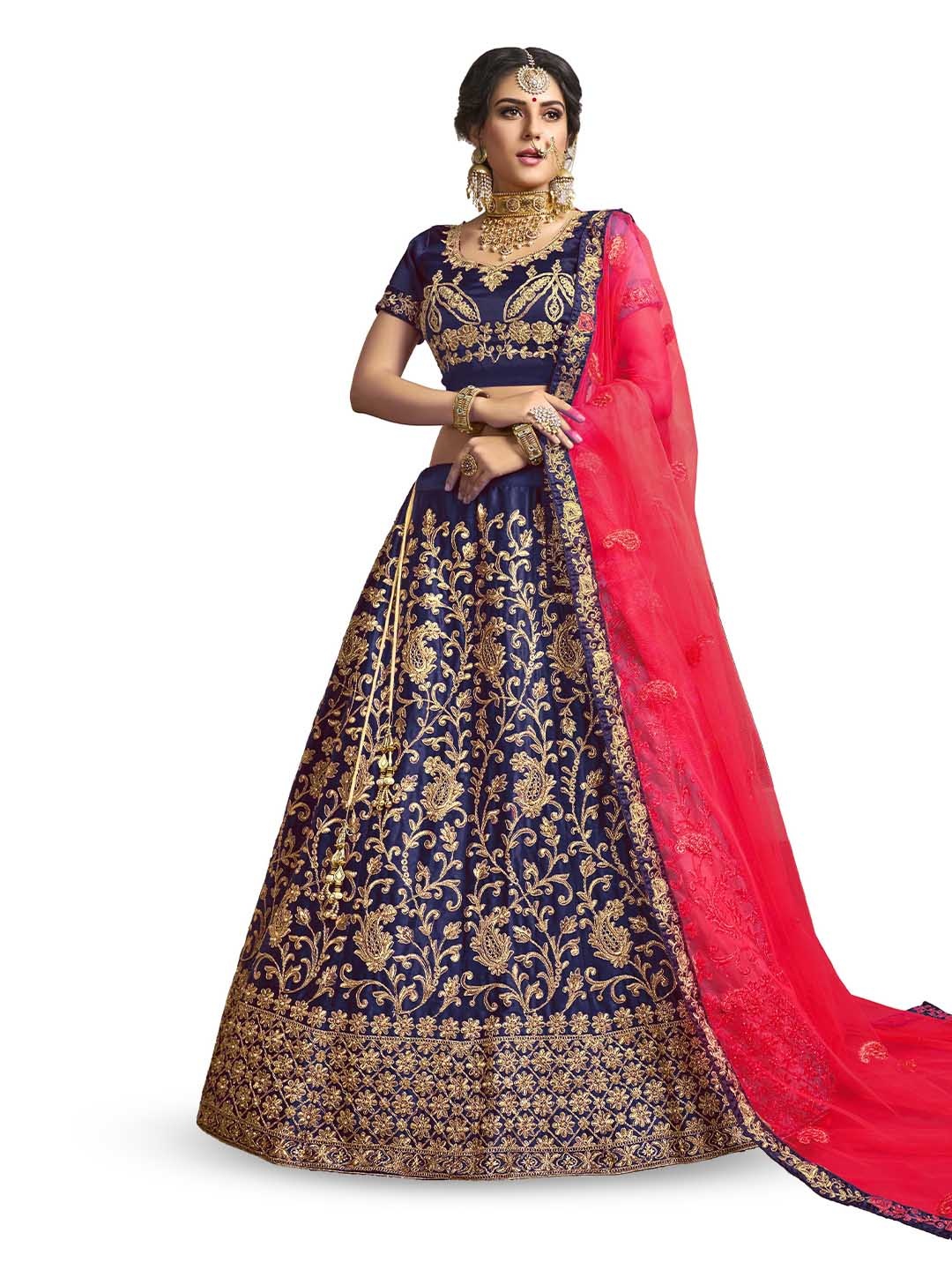 

Maroosh Embroidered Thread Work Unstitched Lehenga & Blouse With Dupatta, Blue