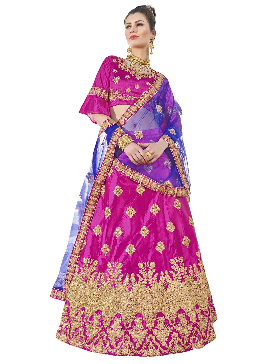 

Maroosh Embroidered Thread Work Unstitched Lehenga & Blouse With Dupatta, Pink