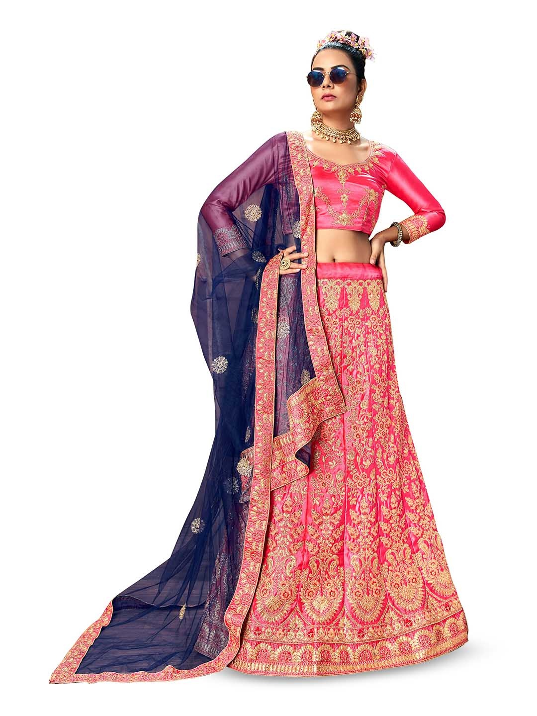 

Maroosh Embroidered Thread Work Unstitched Lehenga & Blouse With Dupatta, Pink