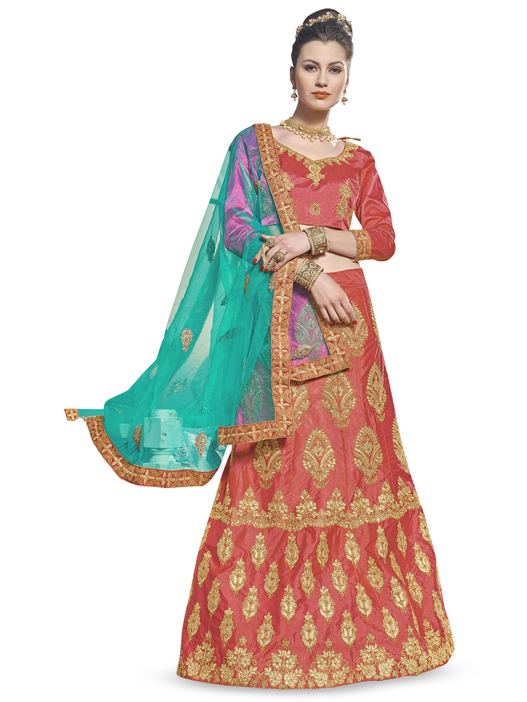 

Maroosh Embroidered Thread Work Unstitched Lehenga & Blouse With Dupatta, Pink