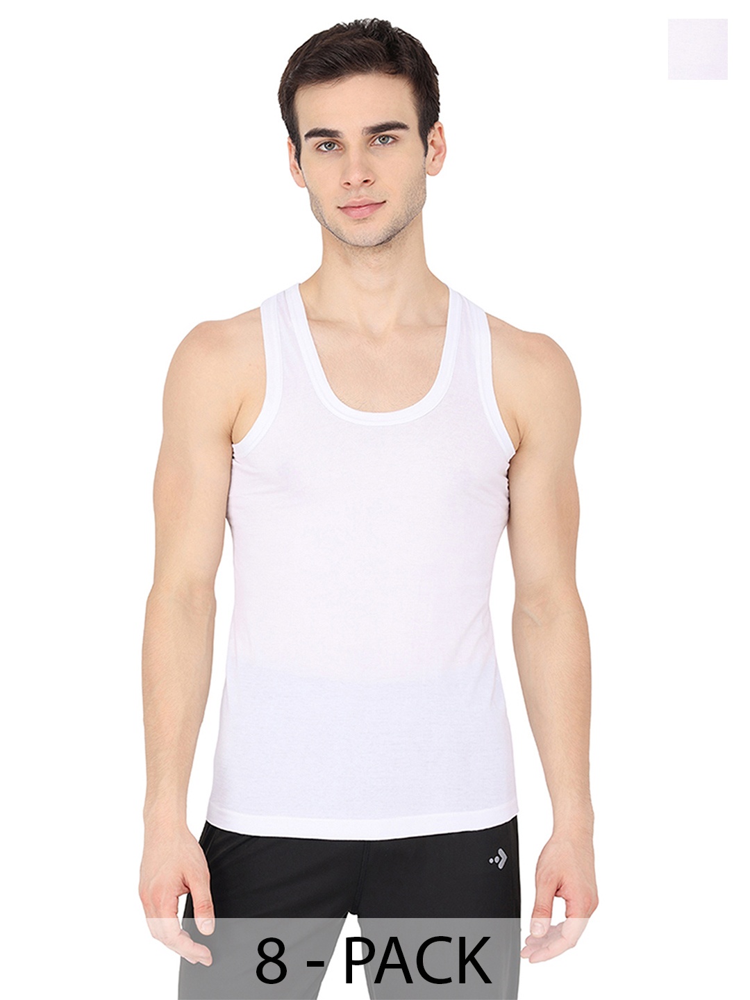 

KANSAL Men Solid Cotton Sleeveless Basic Vests, Pack of 8, White