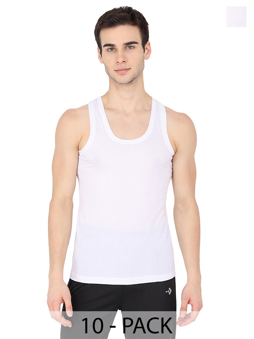 

KANSAL Men Solid Cotton Sleeveless Basic Vests, Pack of 10, White