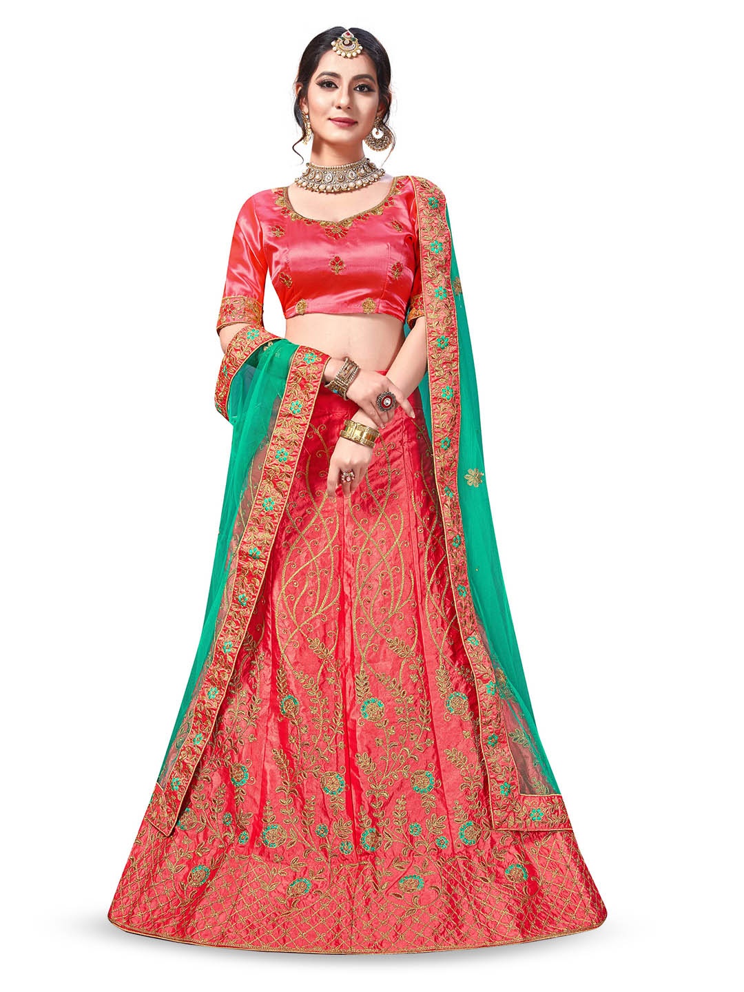 

Maroosh Embroidered Thread Work Unstitched Lehenga & Blouse With Dupatta, Pink