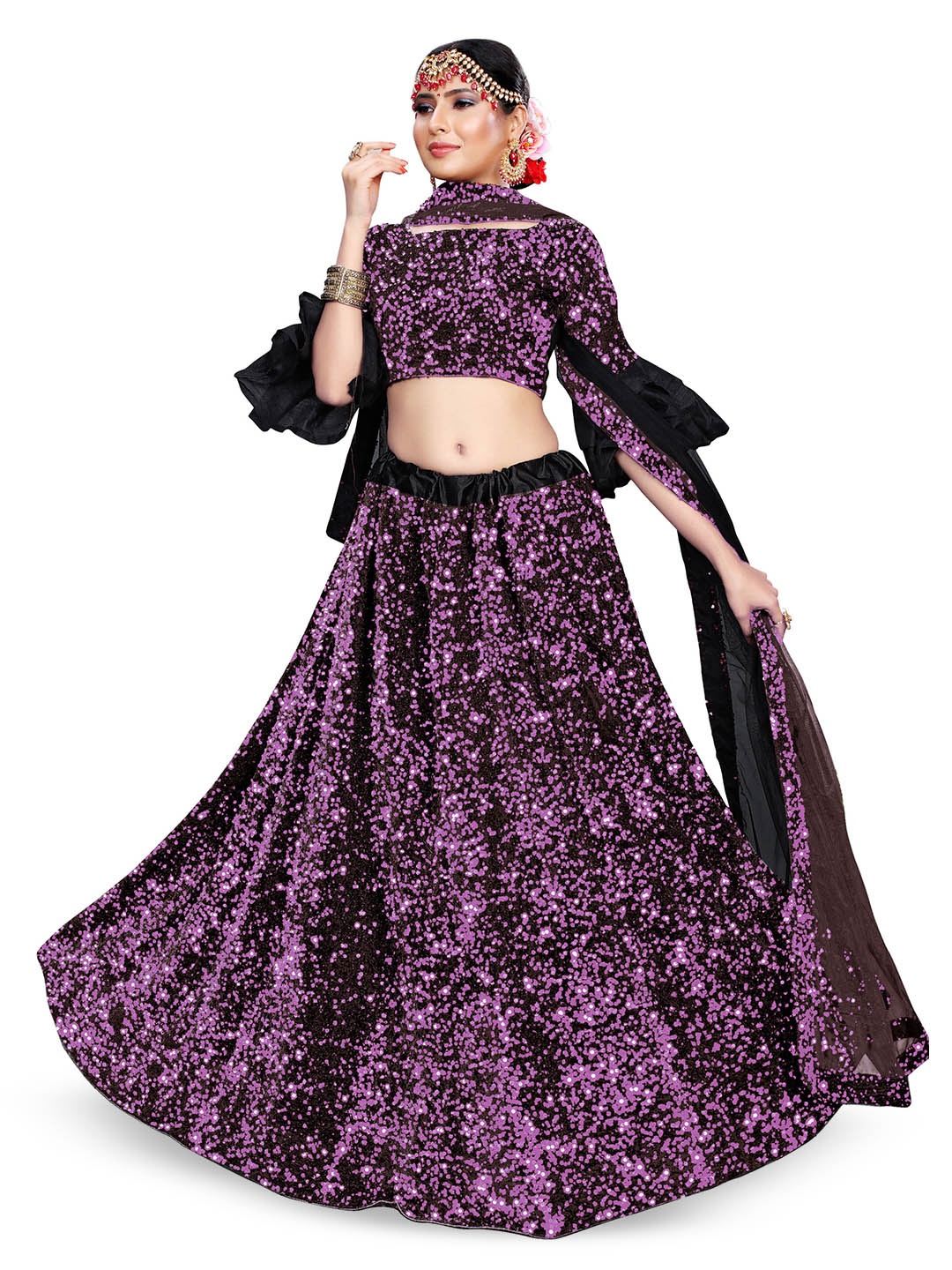 

Maroosh Embellished Sequinned Unstitched Lehenga & Blouse With Dupatta, Black