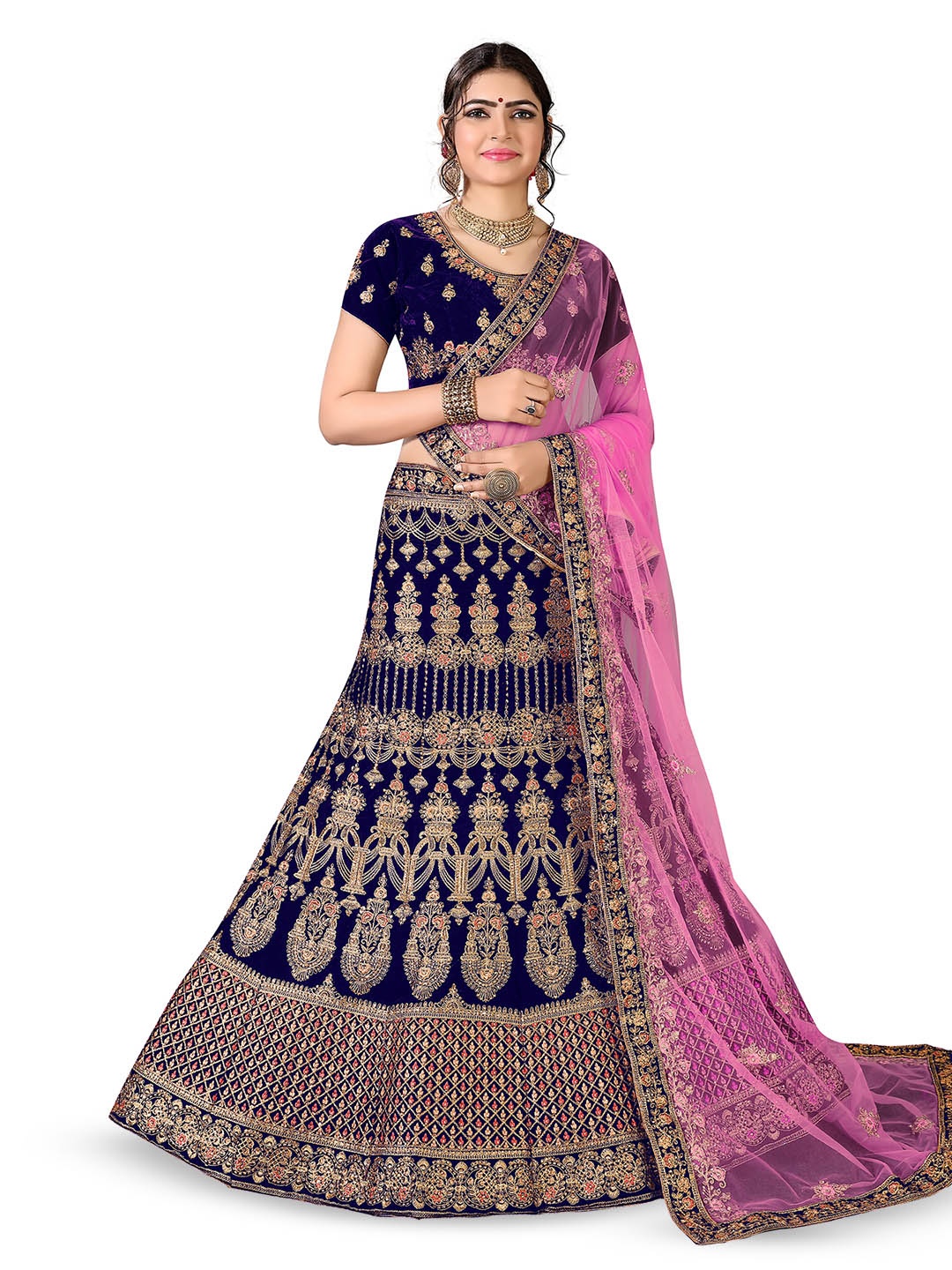 

Maroosh Women Embroidered Thread Work Unstitched Lehenga & Blouse With Dupatta, Blue