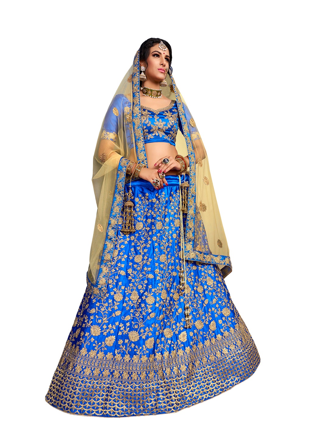

Maroosh Embroidered Thread Work Unstitched Lehenga & Blouse With Dupatta, Blue