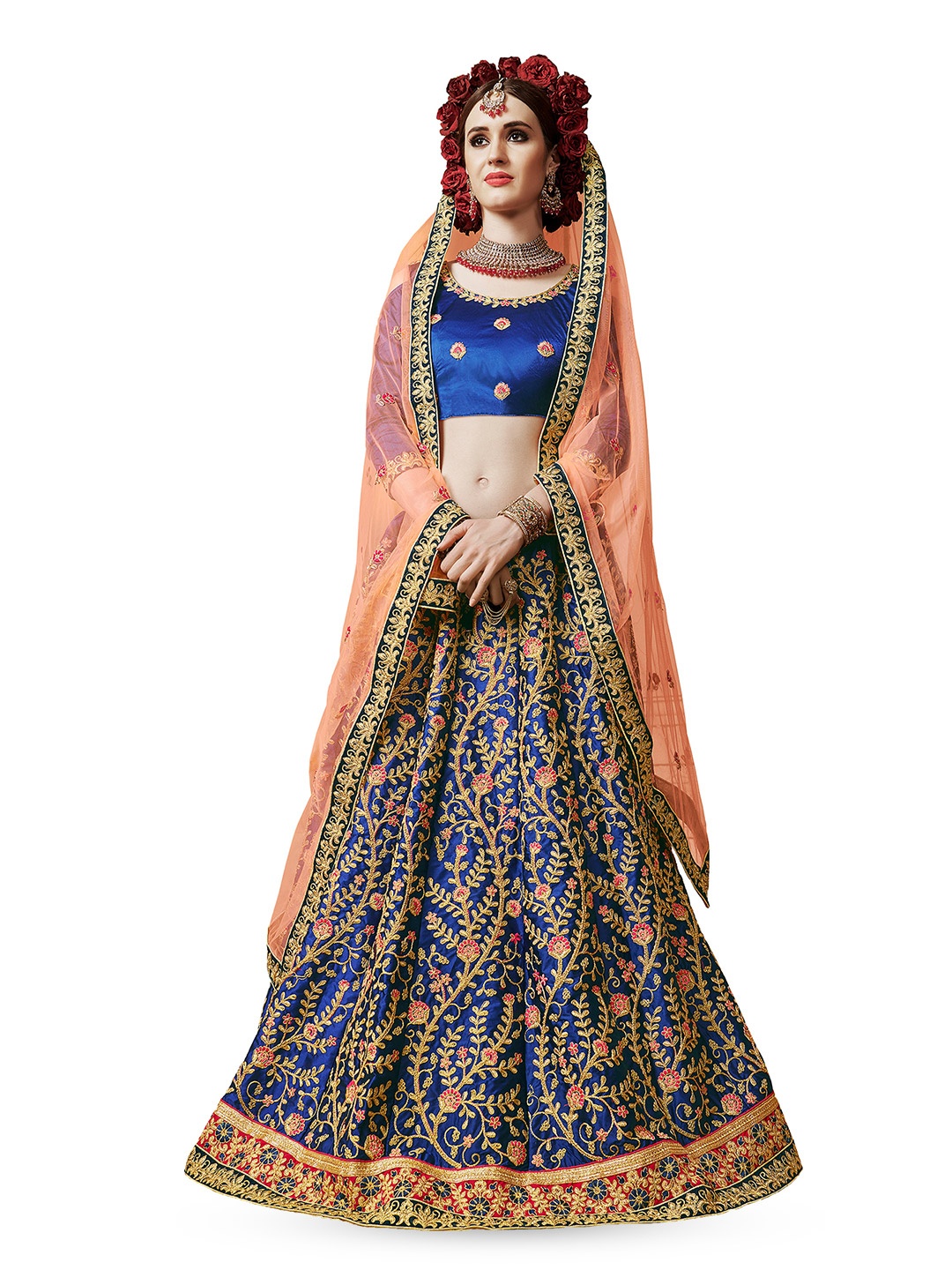 

Maroosh Embroidered Thread Work Unstitched Lehenga & Blouse With Dupatta, Blue