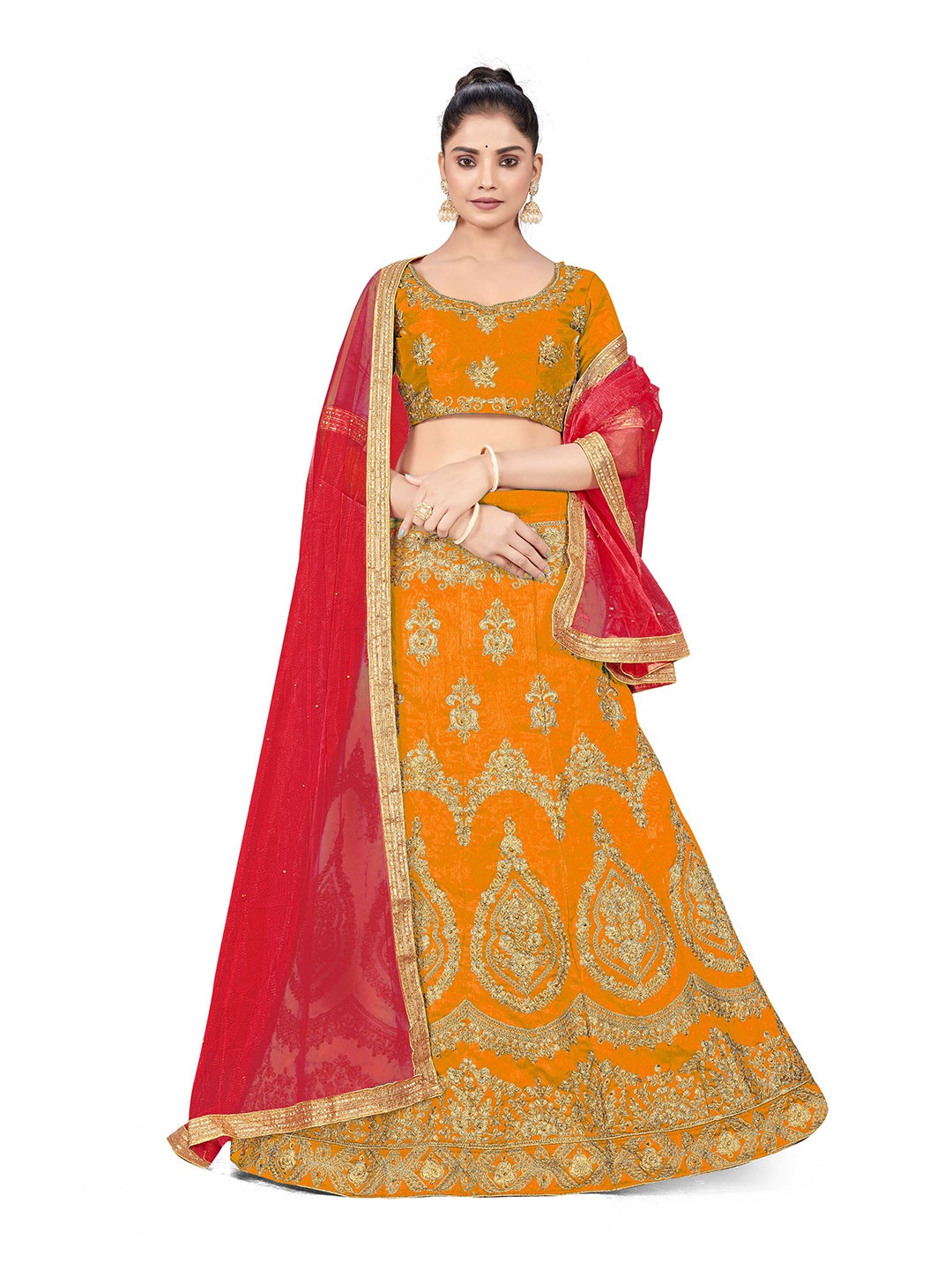 

Maroosh Embellished Thread Work Unstitched Lehenga & Blouse With Dupatta, Yellow