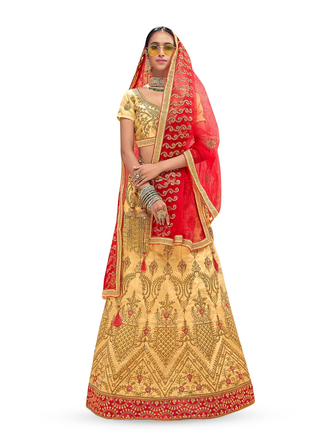 

Maroosh Embroidered Thread Work Unstitched Lehenga & Blouse With Dupatta, Beige