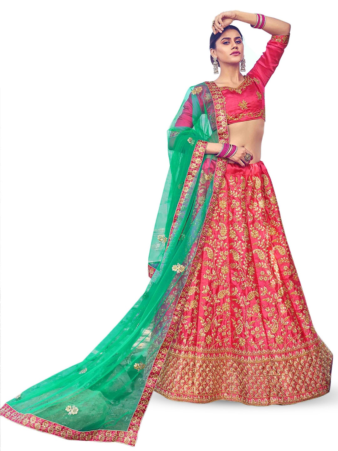 

Maroosh Embroidered Thread Work Unstitched Lehenga & Blouse With Dupatta, Pink