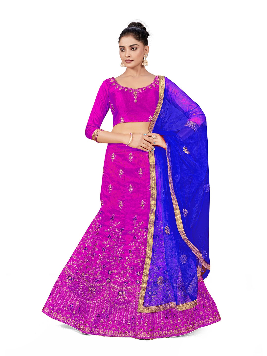 

Maroosh Embellished Thread Work Unstitched Lehenga & Blouse With Dupatta, Purple